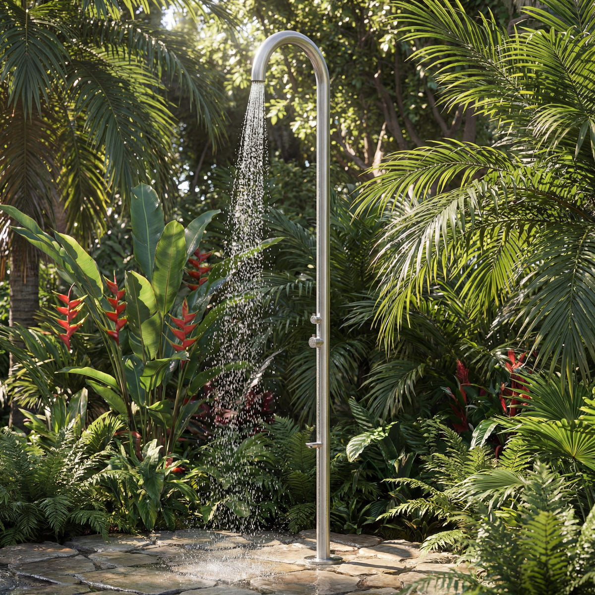 Teton Freestanding Outdoor Shower with Foot Wash | Brushed | 316 Outdoor Showers